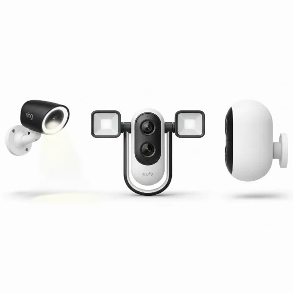 A collage showcasing top outdoor camera models from leading brands like Ring, Eufy, and Nest, highlighting their design and key features.
